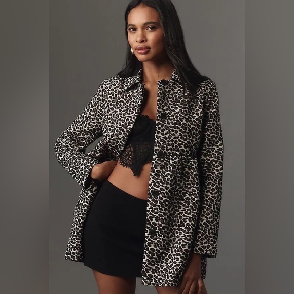 Anthropologie Maeve Womens Leopard Babydoll Jacket size Small Petite - Picture 1 of 16